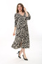 Women's Large Size Black V-neck Wrapped Fabric Capri Sleeve Dress 65N37622