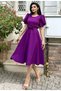 Purple Watermelon Sleeve Flared Midi Length Crepe Dress - 5