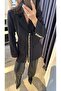 Women's Black Gold Snap Detailed Design Long Blazer Jacket 7157 - 6