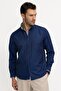 Men's Regular Fit Classic Cut Cotton Oxford Texture Single Pocket Navy Blue Button Lapel Shirt