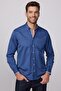 Men's Regular Fit Classic Cut Cotton Oxford Texture Single Pocket Indigo Button Lapel Shirt
