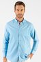 Men's Regular Fit Classic Cut Cotton Oxford Texture Single Pocket Blue Button Lapel Shirt - 2
