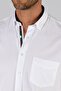 Men's Regular Fit Classic Cut Cotton Oxford Texture Single Pocket White Button Lapel Shirt - 3