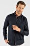 Men's Regular Fit Classic Cut Cotton Oxford Texture Single Pocket Navy Blue Button Lapel Shirt