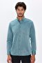 Men's Regular Fit Classic Cut Cotton Oxford Texture Single Pocket Green Button Lapel Shirt - 4