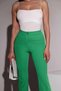 Women's Green Color Relaxed Cut Front Striped Lycra Wide Leg Trousers