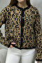 Brown Leopard Print Cardigan for Women - Buttoned, Crew Neck - 3