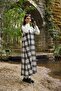 Black-White Plaid Long Winter V-Neck Gilet Dress - 4