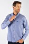 Men's Regular Fit Classic Cut Cotton Oxford Texture Single Pocket Blue Button Lapel Shirt - 2
