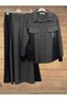 Women's Striped Skirt with Elastic Sides and Shirt Skirt Anthracite Set 14258 - 2