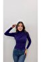 Women's Purple Drawstring Detail Stitched Collar Sandy Bluz - 4