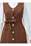 Buttoned Belted Striped Gilet - Brown - 3