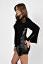 Women's Vita-S53 Bow Stone-Embellished Sleeve Slit Blouse Black - 5