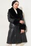 1026 Collar Fur Belted Faux Leather Coat - 3