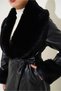 1026 Collar Fur Belted Faux Leather Coat - 4