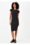 2487 Women's Black Shoulder Buttons Midi Dress