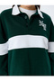 Polo Neck Embroidered Buttoned Color Block Oversize Sweatshirt - 5