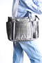 Gray Women's Parachute Fabric Bag Large Size Inflatable Zipper and Side Compartment Striped Daily Shoulder Bag - 3