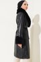 1026 Collar Fur Belted Faux Leather Coat - 5