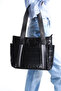 Black Women's Parachute Fabric Bag Large Size Inflatable Zipper and Side Compartment Striped Daily Shoulder Bag