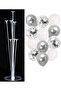 Balloon Land 7-Piece Balloon Stand and 12-Piece Balloon Set with Silver-White-Transparent Confetti