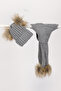 Unisex Double Pompom Children's Scarf Beanie Set
