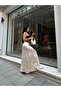 Women's Cream Pleated Crinkle Look Long Satin Skirt - 6