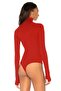 Women's Red Milano Turtleneck Finger Snap Silk Jersey Bodysuit - 4