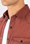 Slim Fit Long Sleeve Casual Denim Men's Burgundy Shirt - 3