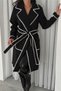 Women's Black Waist Belted Embroidered Double Pocket Cashmere Coat - 2