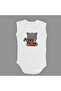 Eating Cat Printed Baby Snap Fastener Bodysuit Long Short Sleeveless M00690 Light Ecru