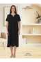 Women's Black Patterned Linen Cotton Maternity Nightgown - 2