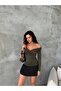 Asymmetrical Madonna Neck Long Sleeve Sandy Cropped Blouse - 2