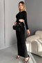 Women's Diver Fabric Side Low-Cut Belt Detail Maxi Dress - 2