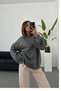 Women Oversize Loose Fitting Pinterest Wide Sleeve Knit Knitwear O-Neck Medium Length Soft Sweater