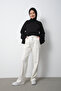 Women's Ecru High Waist Pocket Detailed Striped Adjustable Waist 2 Thread Sweatpants - 4