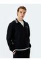 Long Sleeve Half Zip Slogan Embroidered Sweatshirt with Stripe Detail - 3