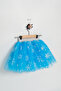 Combed Cotton Lined Silver Glitter Snowflake Printed Ice Blue Tutu Skirt - 5