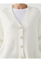 Lcw Modest Ecru V-Neck Shiny Stone Printed Women's Knitwear Cardigan - 3