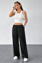 Women's Black High Waist Two Thread Wide Leg Palazzo Sweatpants - 5