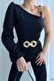 Black Single Sleeve Chain Detail Crepe Fabric Blouse - 3