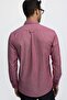 Men's Regular Fit Classic Cut Oxford Texture Lapel Button Pocket Embroidered Red Shirt - 4
