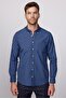 Classic Fit Long Sleeve Buttoned Collar Small Checked Cotton Men's Navy Blue Shirt - 2