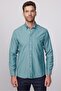 Classic Fit Long Sleeve Oxford Texture Lapel Buttoned Pocket Embroidered Green Men's Shirt - 3