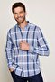 Men's Classic Fit Regular Fit Long Sleeve 100% Cotton Linen Texture Plaid Buttoned Lapel Shirt