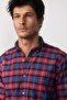 Classic Fit Long Sleeve Buttoned Collar Small Plaids Cotton Claret Red Men's Shirt - 2