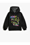 Hooded Sweatshirt Graffiti Themed Teddy Bear Printed Long Sleeve Ribbon