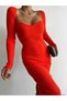 Women's Long Sleeve Heart Collar Skirt Back Slit Knitwear Dress Orange