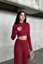 Half Fishing Neck,Long Sleeve Crop with Flamps,High Waist Pants Suit - 5