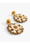 Large Size Flower Patterned Straw Earrings - Bead Detail and Dangle - 3